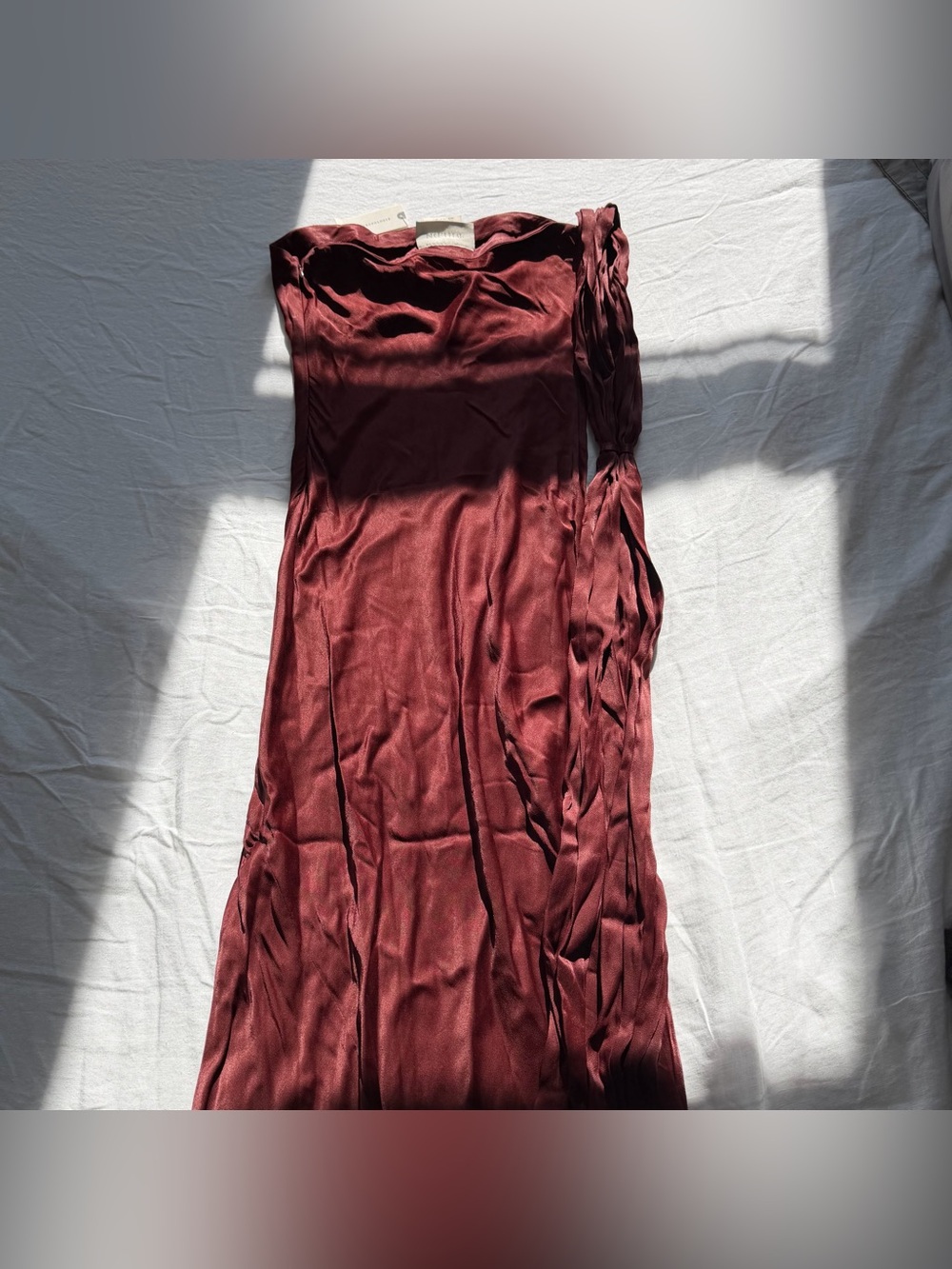NWT BHLDN Anthropologie Leah Strapless Satin Scarf Slip Midi Dress S Cocoa Plum - Picture 5 of 8
